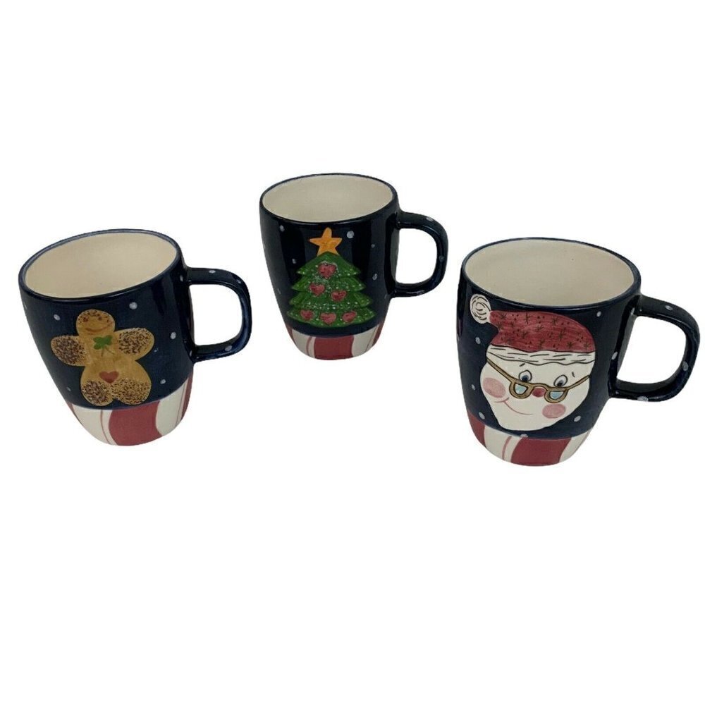 Lot of 3 VIntage 1999 Laurie Gates Christmas Mugs 14 oz Capacity Gingerbread Men